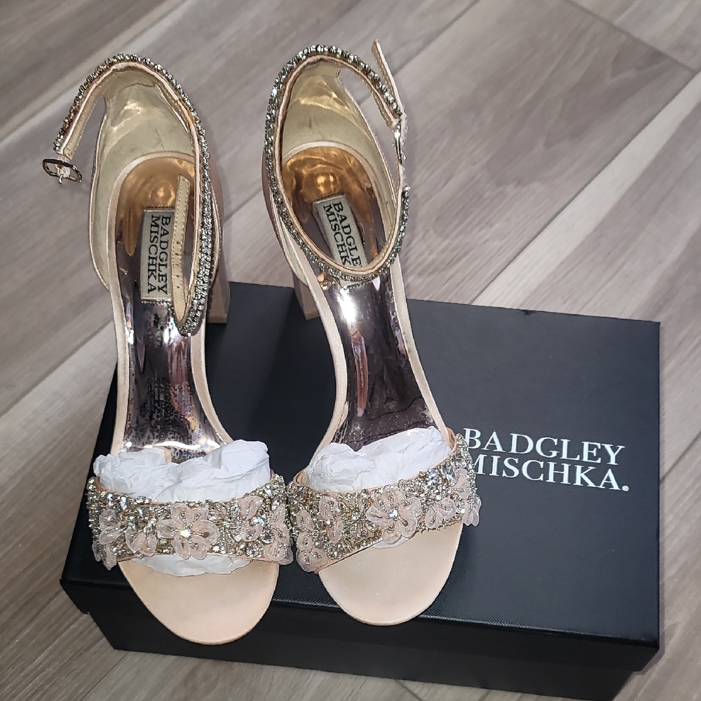 Badgley Mischka Gold Crystal Embellished Heels